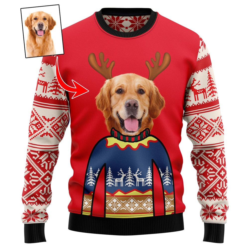 Custom Photo Merry Christmas Golden Retriever Christmas Sweater Gift For Christmas