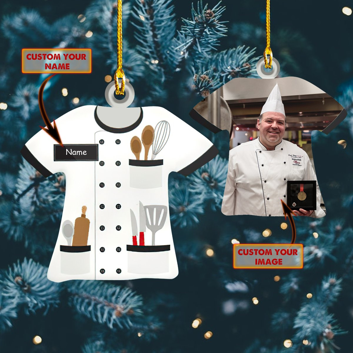 Custom Photo Name Uniform Chef Acrylic Shaped Ornament Christmas Gift for Master Chef
