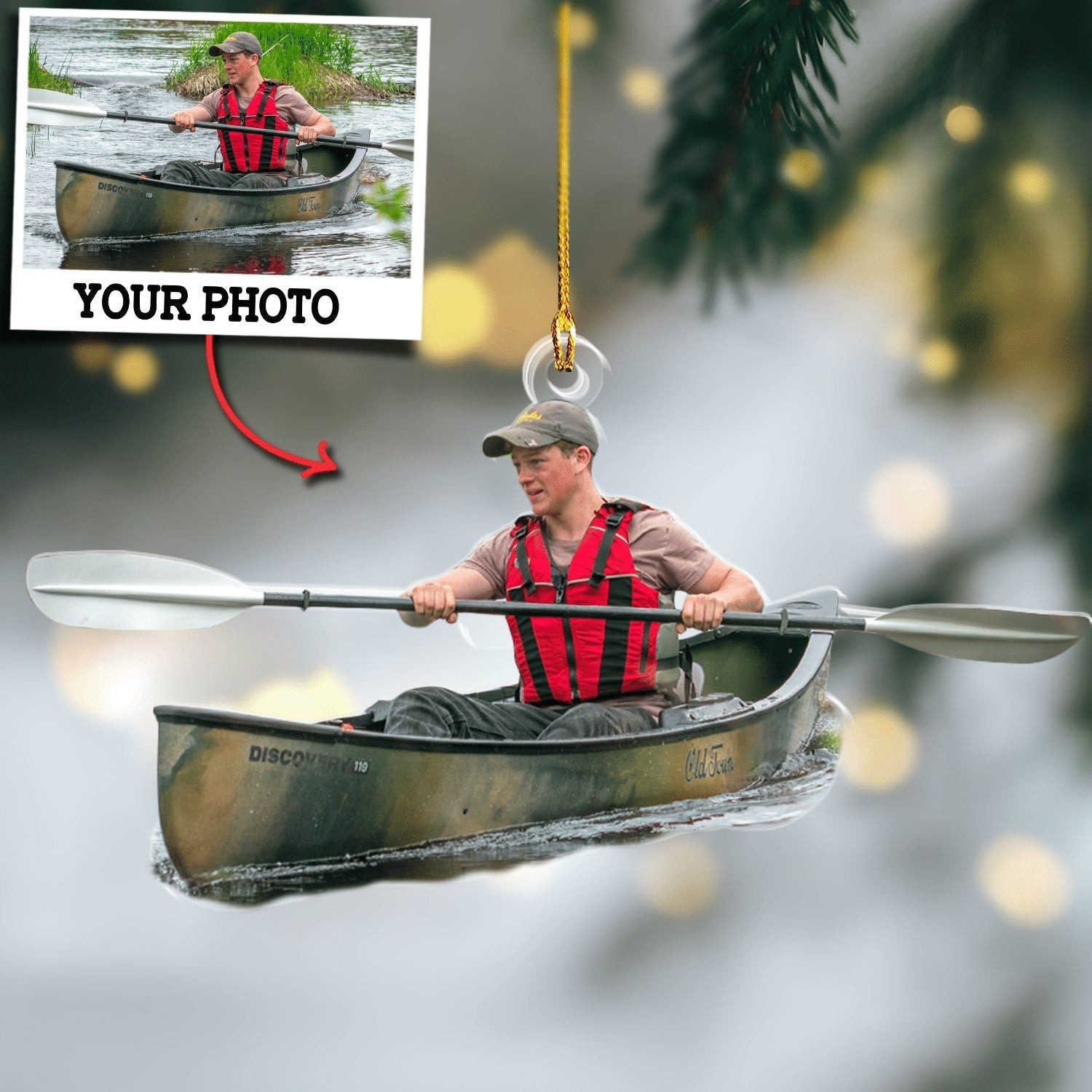 Custom Photo Ornament Gift For Kayaker  Personalized Upload Photo Ornament Gift For Kayak Lovers