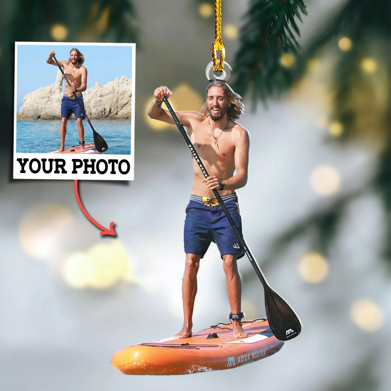 Custom Photo Ornament Gift For Player Surfboard  Personalized Photo Ornament Gift For Surfboard Lovers