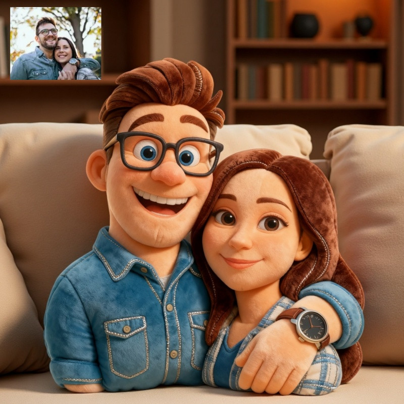 Custom Photo Pixar Cartoon Style Pillow Indoor Decor Christmas Gift Ideas For Couples
