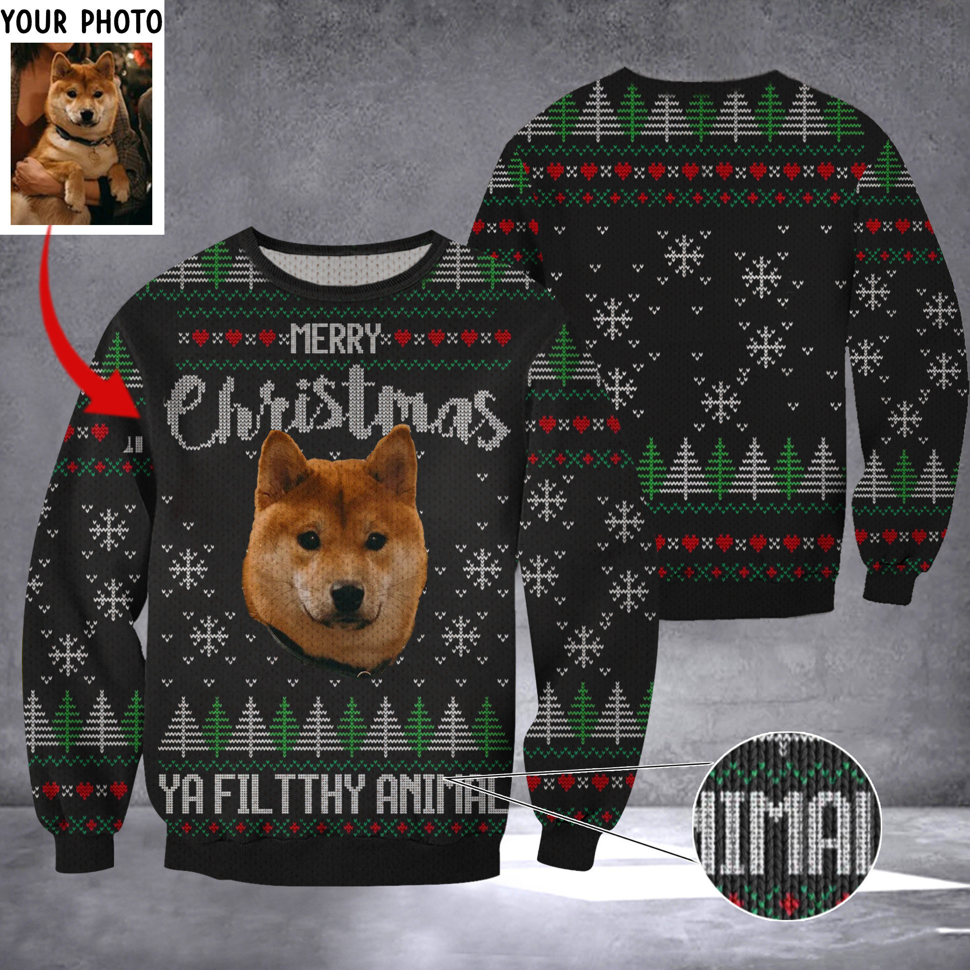 Custom Photo Shiba Inu Merry Christmas Ya Filthy Animal Ugly Christmas Sweater Dog Lovers Gift