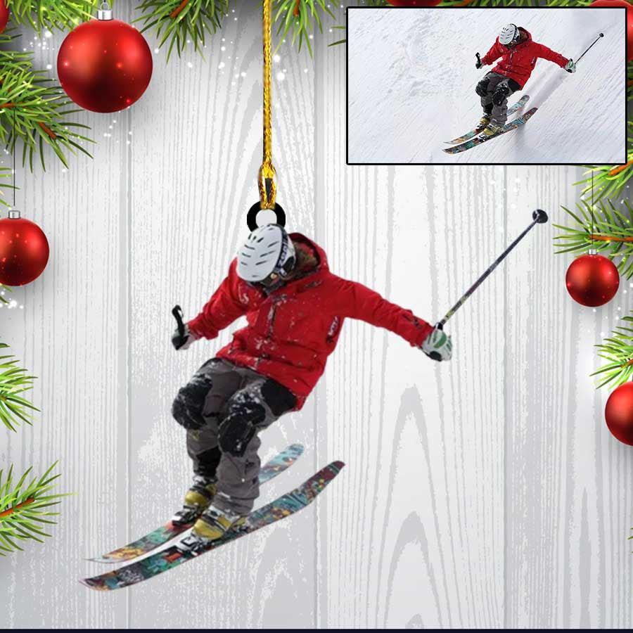 Custom Photo Skiing Ornament Custom Shaped Acrylic Ornament for Skiing Lovers Gift for Son and Daughter