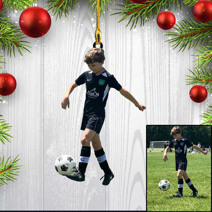 Custom Photo Soccer Christmas Ornament for Son World Cup 2024 Soccer Acrylic Ornament for Son
