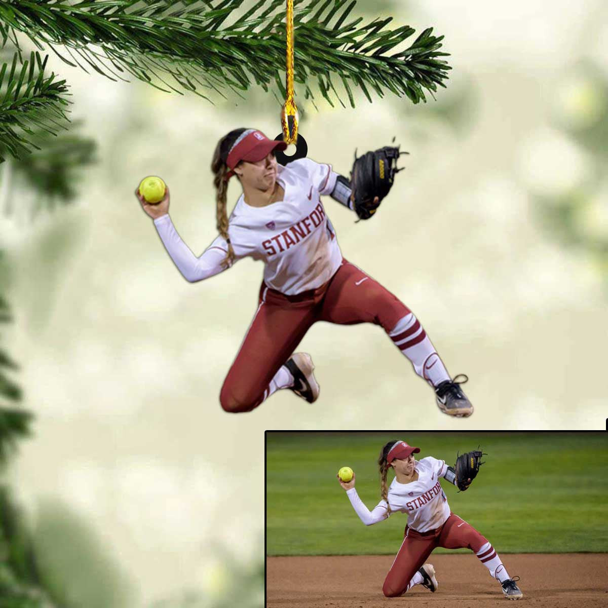 Custom Photo Softball Ornament for Daughter Custom Acrylic Softball Christmas Ornament for Daughter Mom