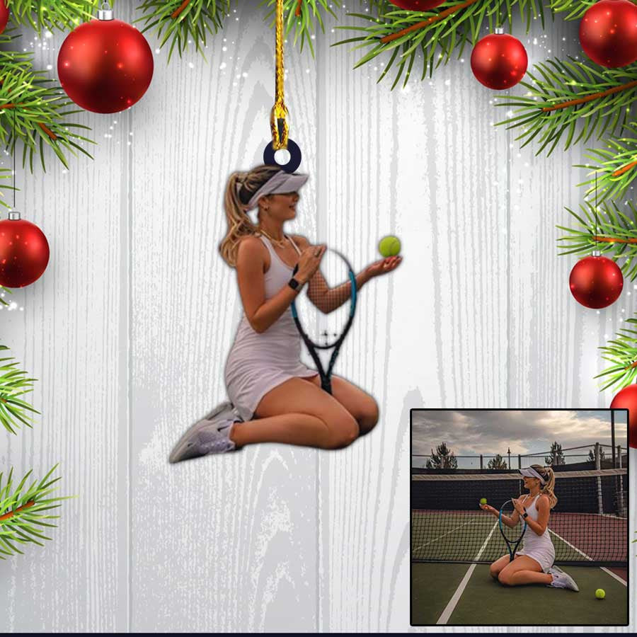 Custom Photo Tennis Girl Christmas Ornament Tennis Man Flat Acrylic Ornament for Him