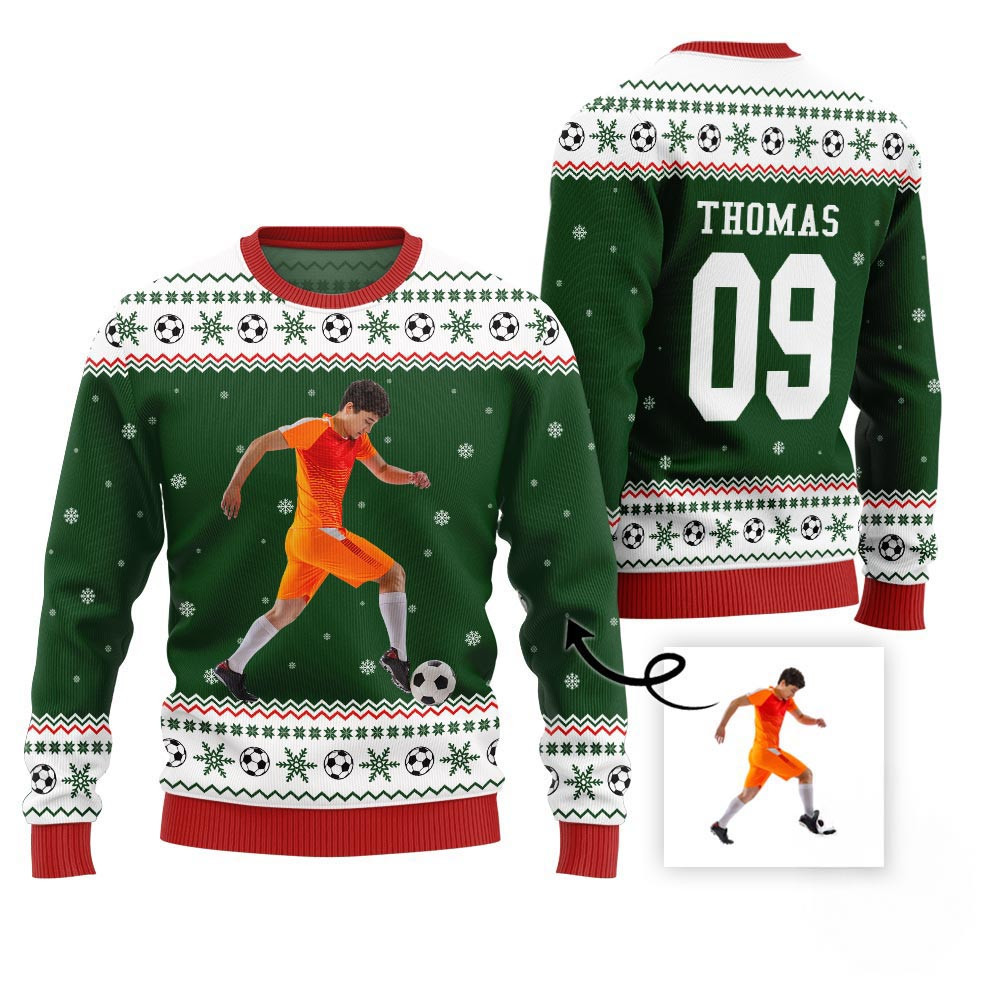 Custom Photo Ugly Christmas Sweater For Soccer Players Best Ugly Sweaters For Christmas