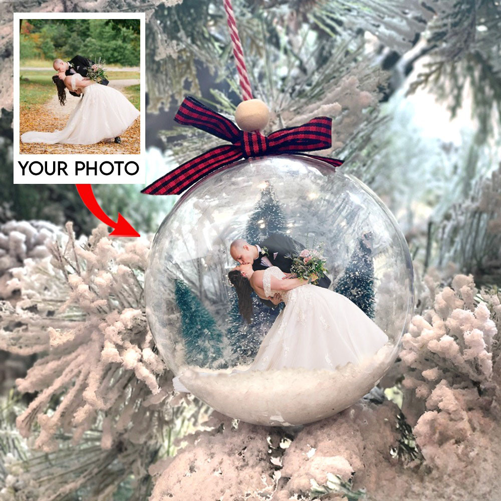 Custom Photo Wife And Husband Snowball Ornament Picture Ornaments Christmas Gift For Couple