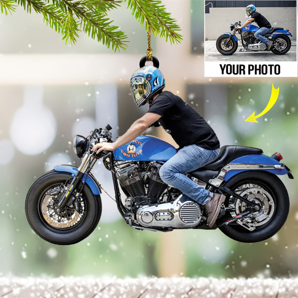 Custom Picture Biker Ornament Personalized Gifts For Motorcycle Riders Christmas For Him