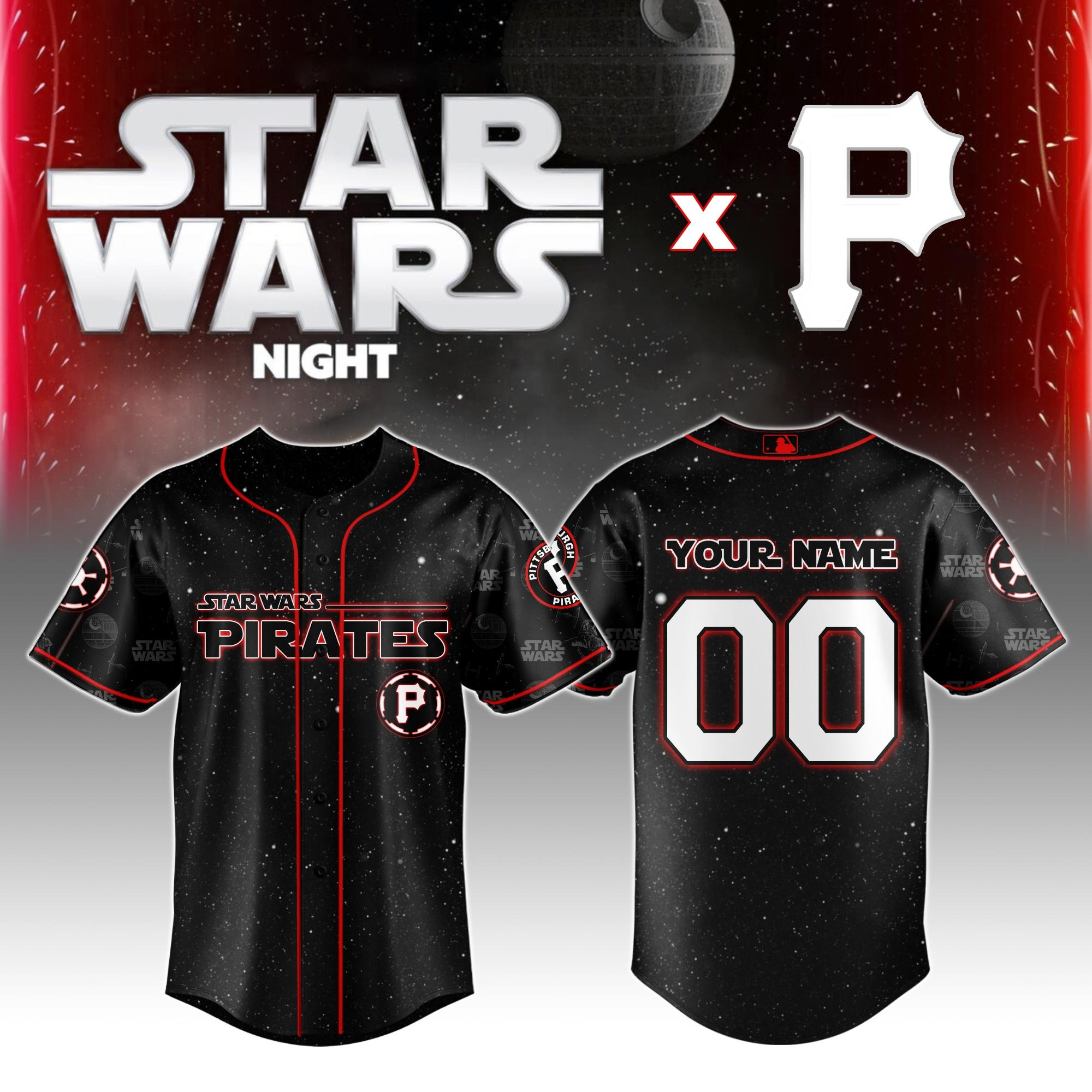 Custom Pittsburgh Pirates MLB x Star Wars Night Jersey 2025 Baseball Player Gift Ideas