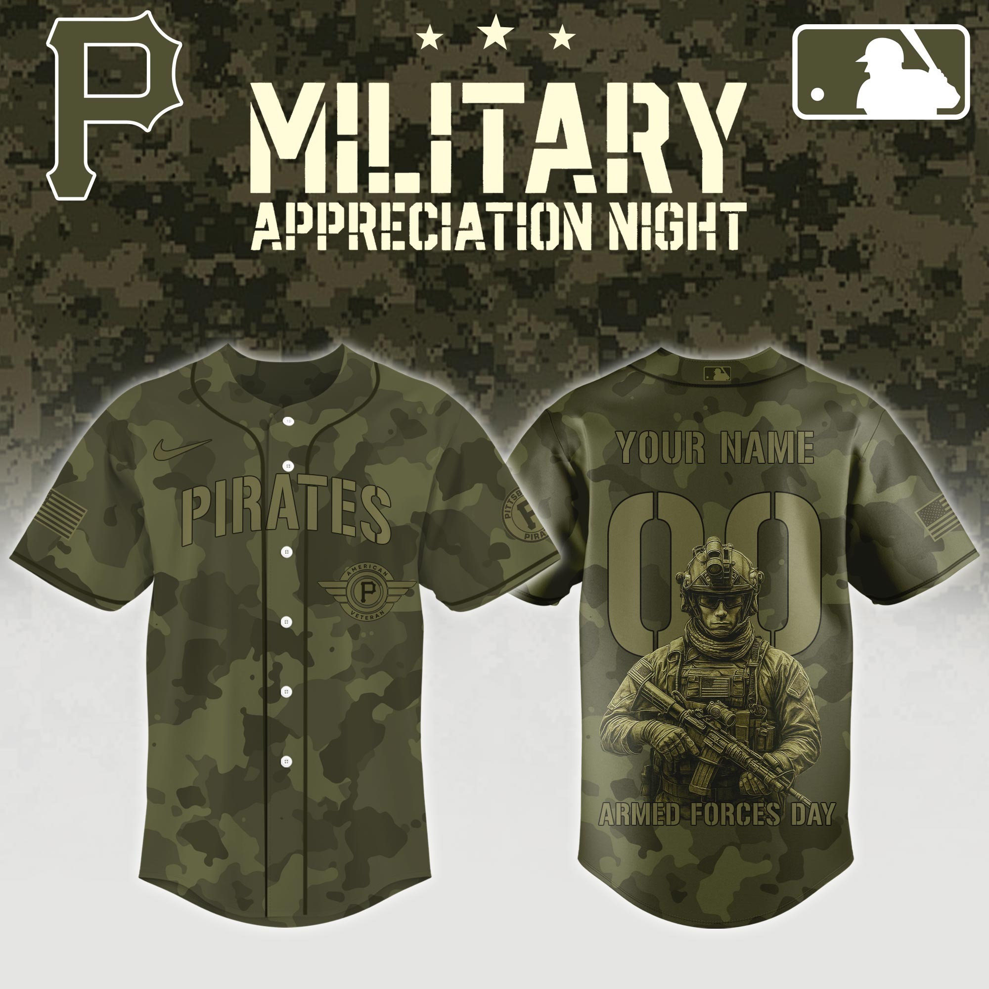 Custom Pittsburgh Pirates x MLB 2025 Armed Forces Day Night Jersey Unique Gifts For Baseball Fans