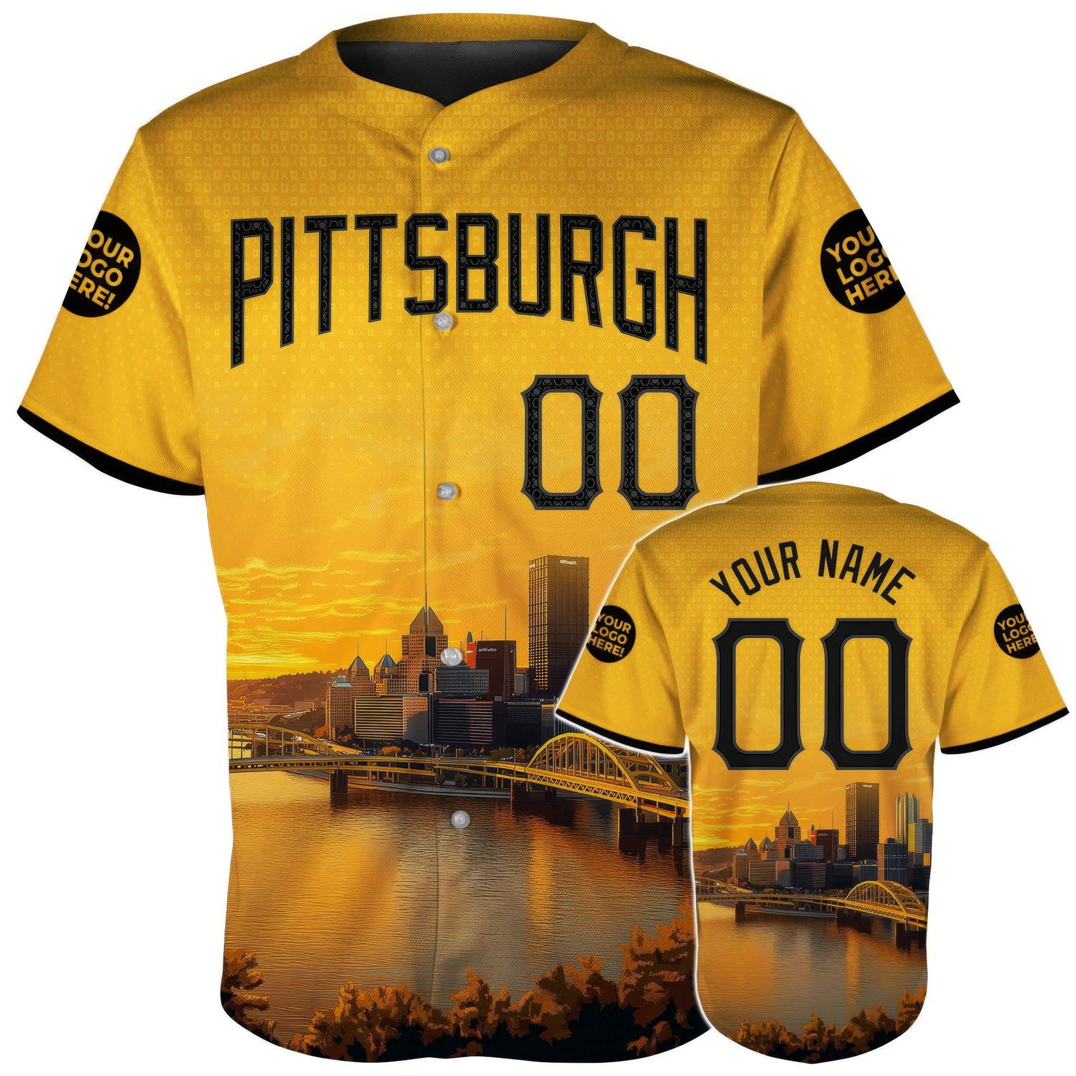 Custom Pittsburgh Skyline And Roberto Clemente Bridge Baseball Jersey Cool Baseball Gifts