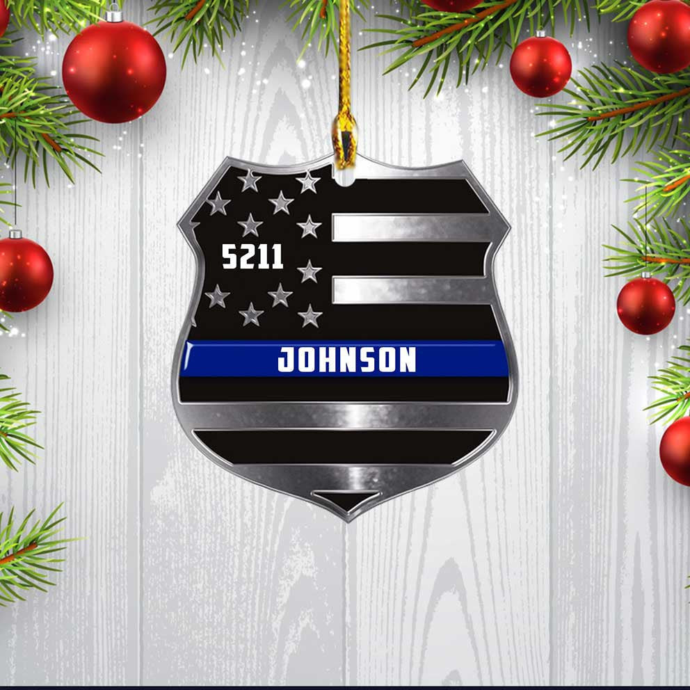 Custom Police Badge Ornament Police Christmas Ornament Number Name Changed Custom Shaped Ornament