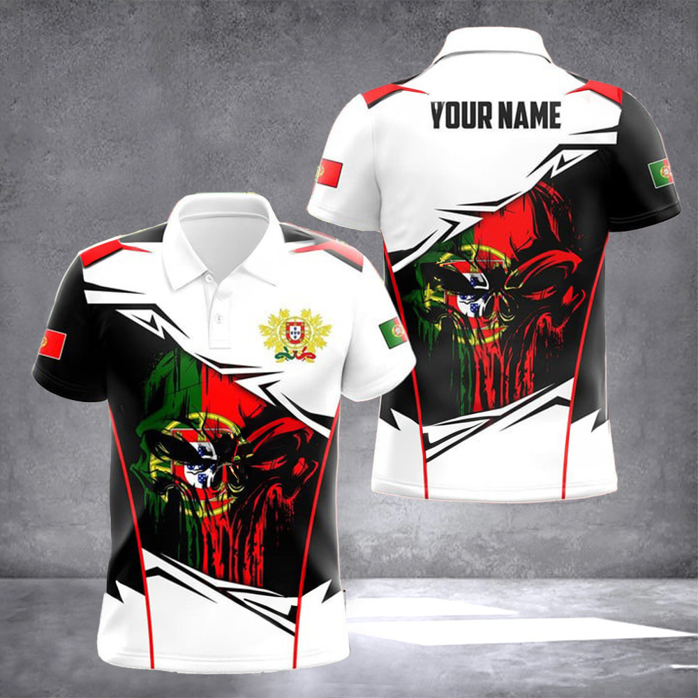 Custom Portugal Flag Skull Polo Shirt Portuguese Men's Fashion Gifts For Portuguese