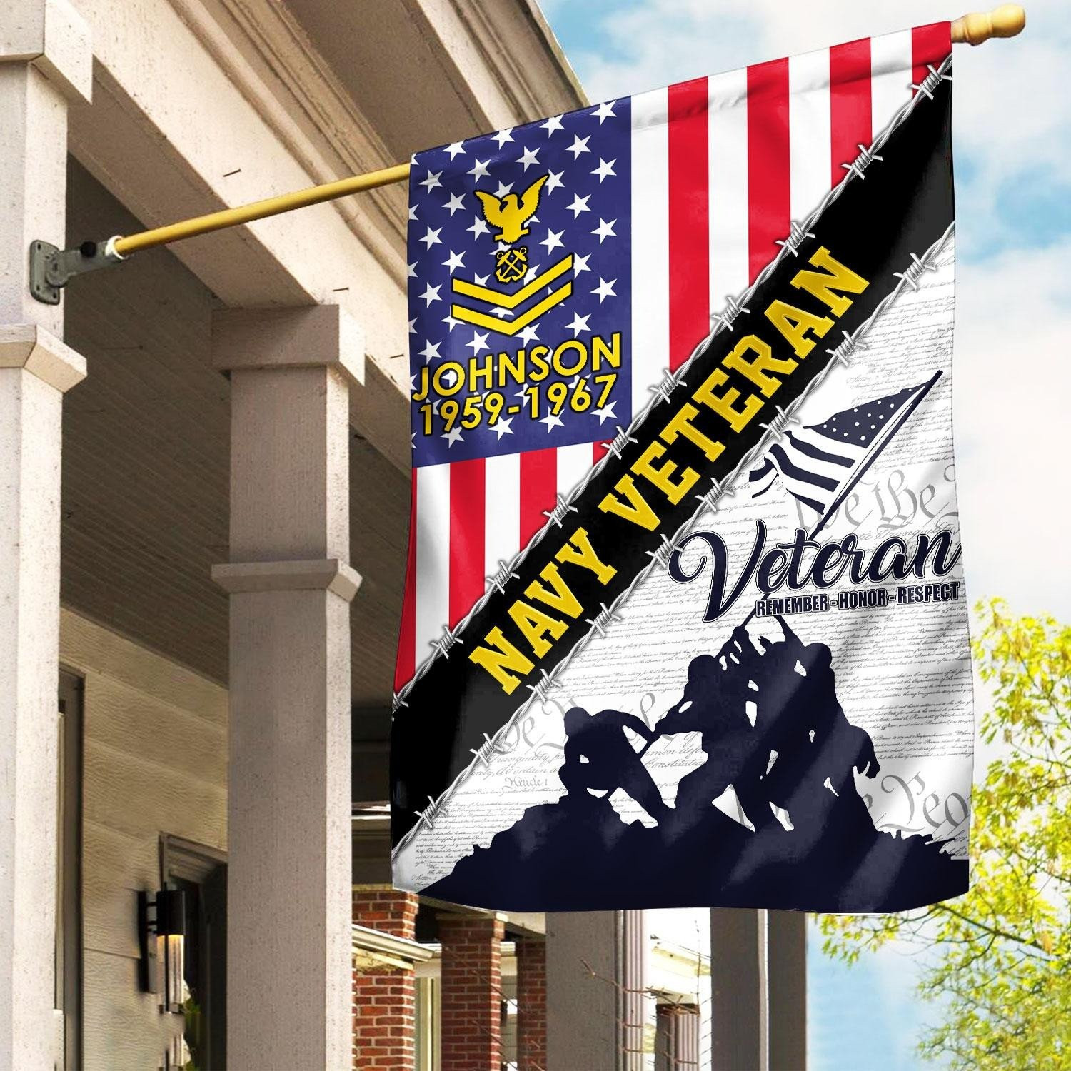 Custom Proud Served US Navy Veteran Flag Pride Military Flag Patriotic Merch Navy Gifts