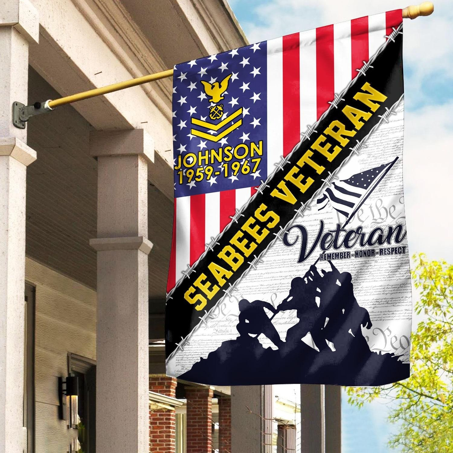 Custom Proud Served US Seabees Veteran Flag Pride Military Flag Patriotic Merch Seabees Gifts
