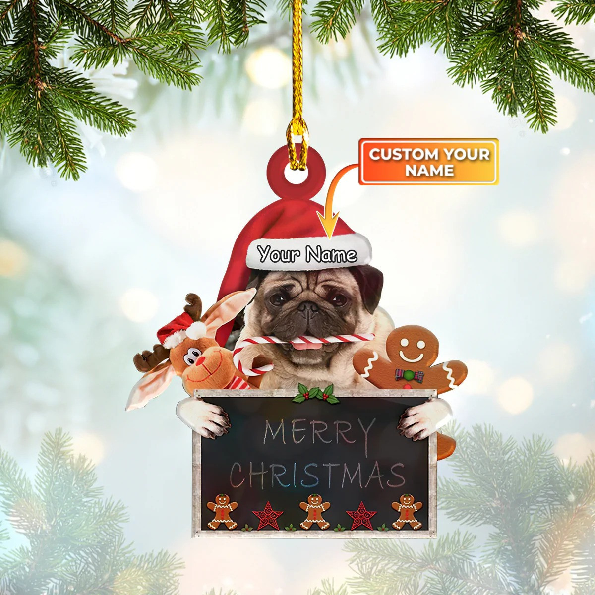 Custom Pug Ornament Pug Christmas Ornament Personalized Gifts For Dog Owners
