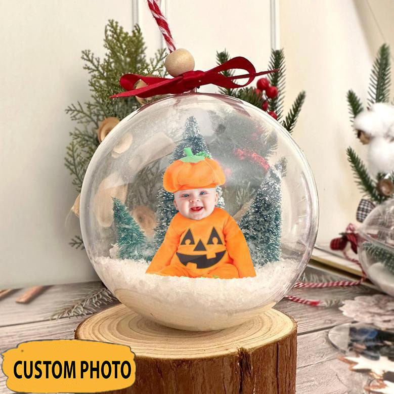 Custom Pumpkin Baby Photo Snow Ball Ornament Cute Christmas Ornament Gifts For Holiday