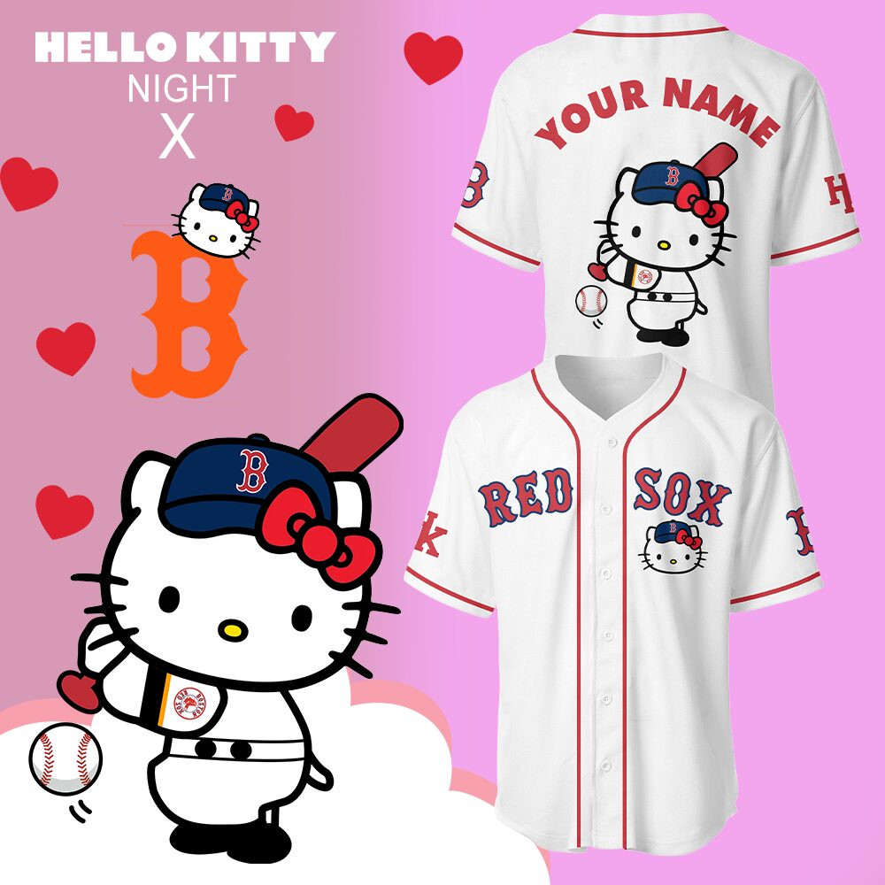 Custom Red Sox x Hello Kitty Night Name Jersey Gifts For Baseball Players