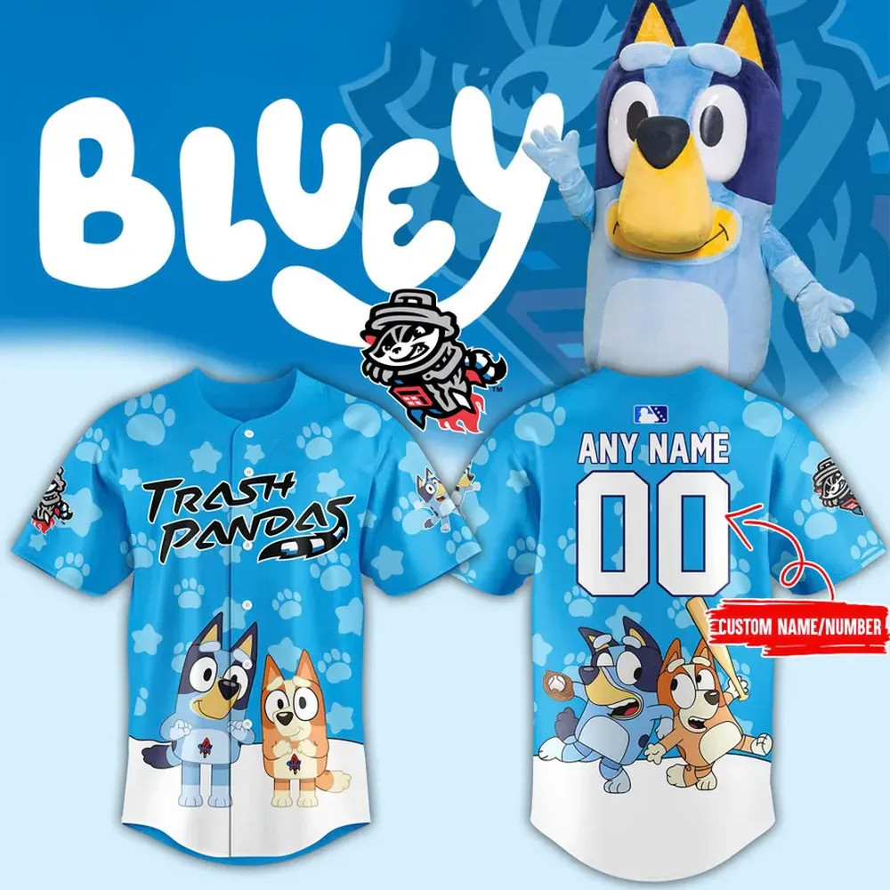 Custom Rocket City Trash Pandas Bluey Night Jersey Baseball Team Gift Ideas