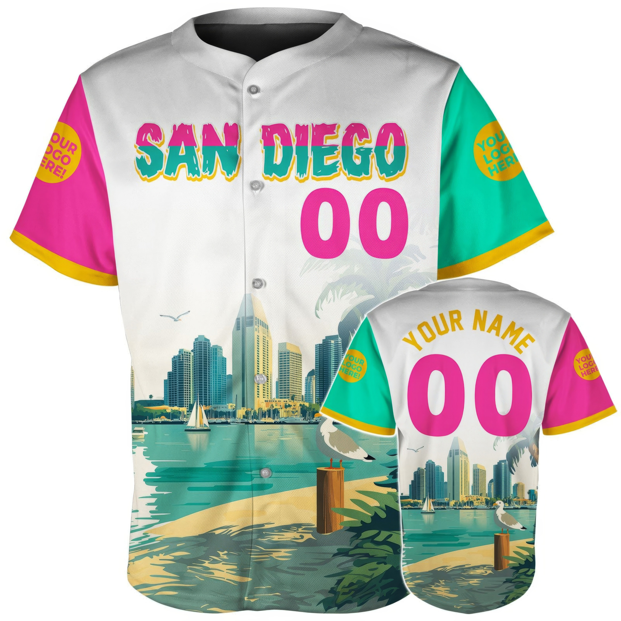 Custom San Diego Bay Downtown Skyline Baseball Jersey Best Gifts For Son