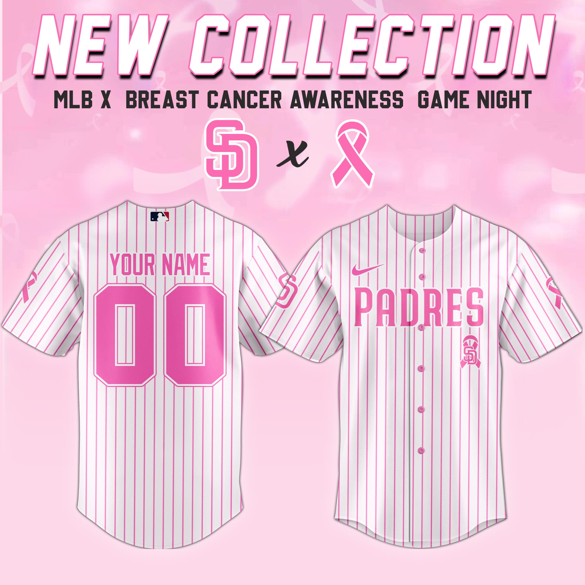 Custom San Diego Padres x Breast Cancer Awareness Game Night Jersey Baseball Fan Gifts