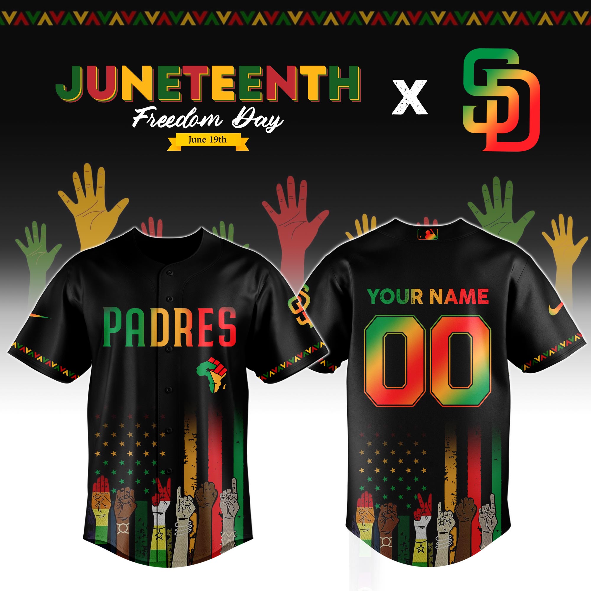 Custom San Diego Padres x Juneteenth Jersey 2025 Present For Baseball Player
