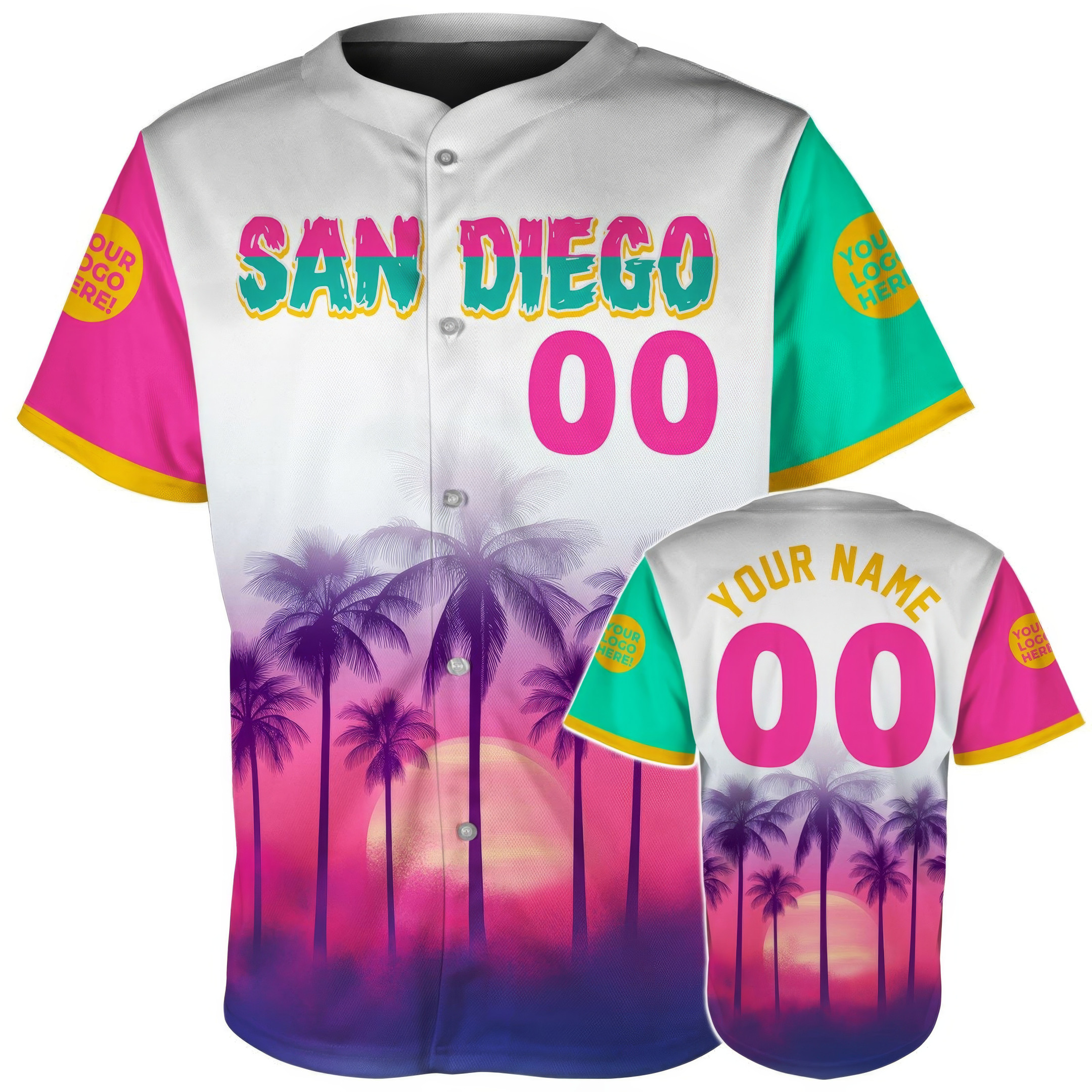 Custom San Diego Palm Trees Sunset Glow Baseball Jersey Gifts For Son