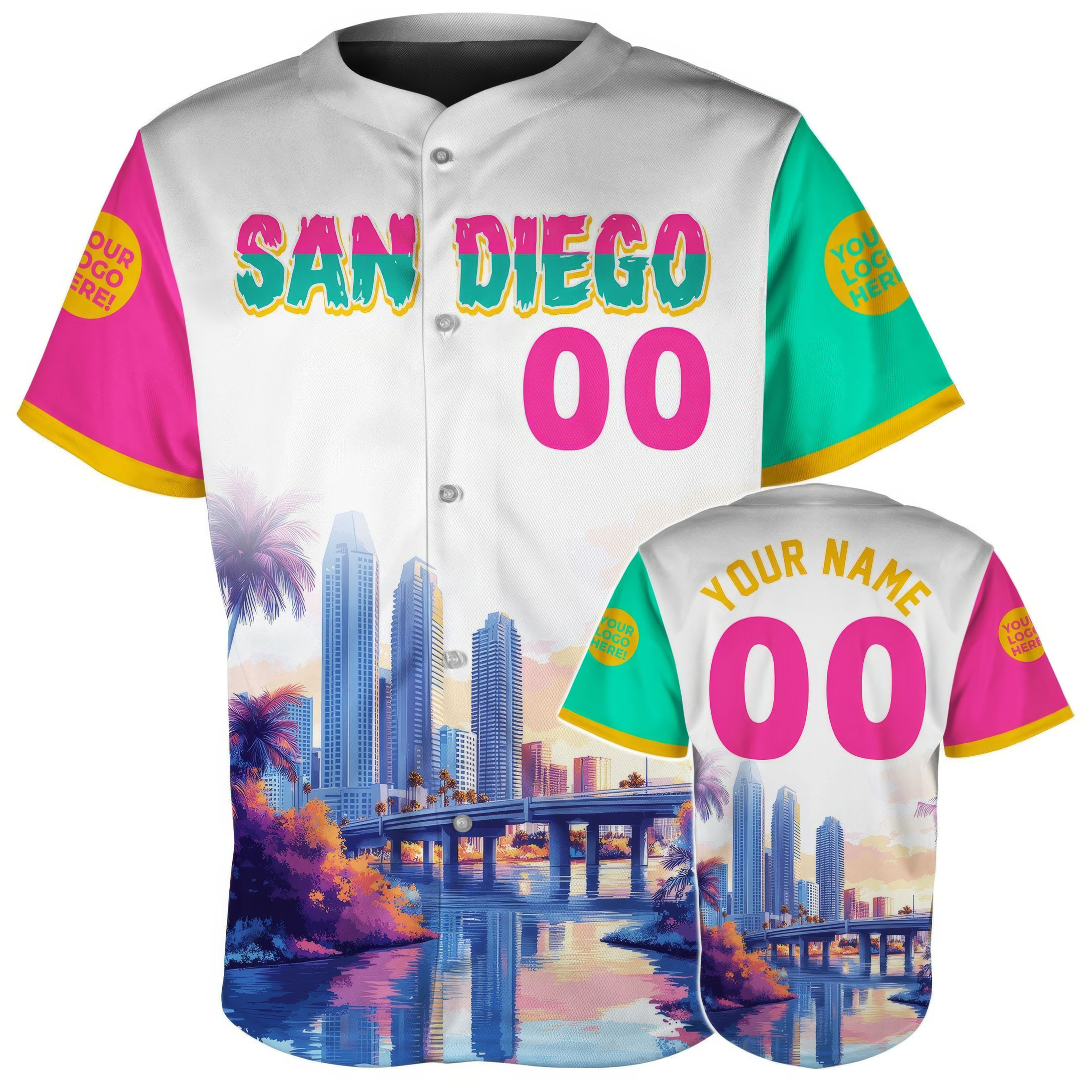 Custom San Diego Skyline Bridge Reflection Baseball Jersey Gifts For Son