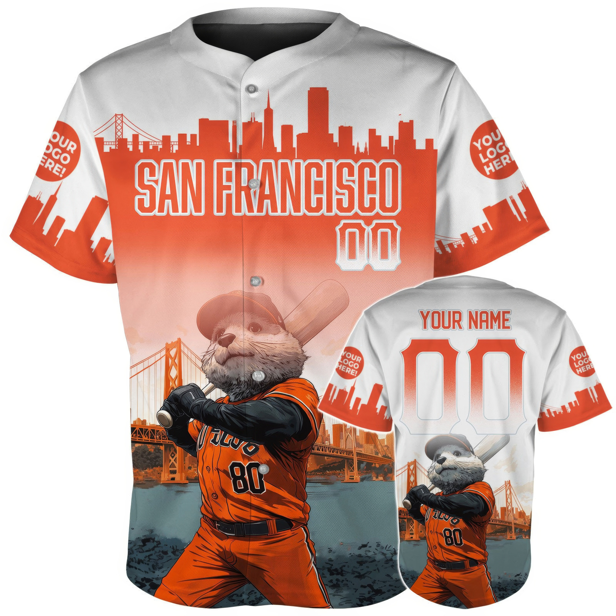Custom San Francisco Cartoon Mascot Golden Gate Bridge Baseball Jersey Cool Baseball Gifts