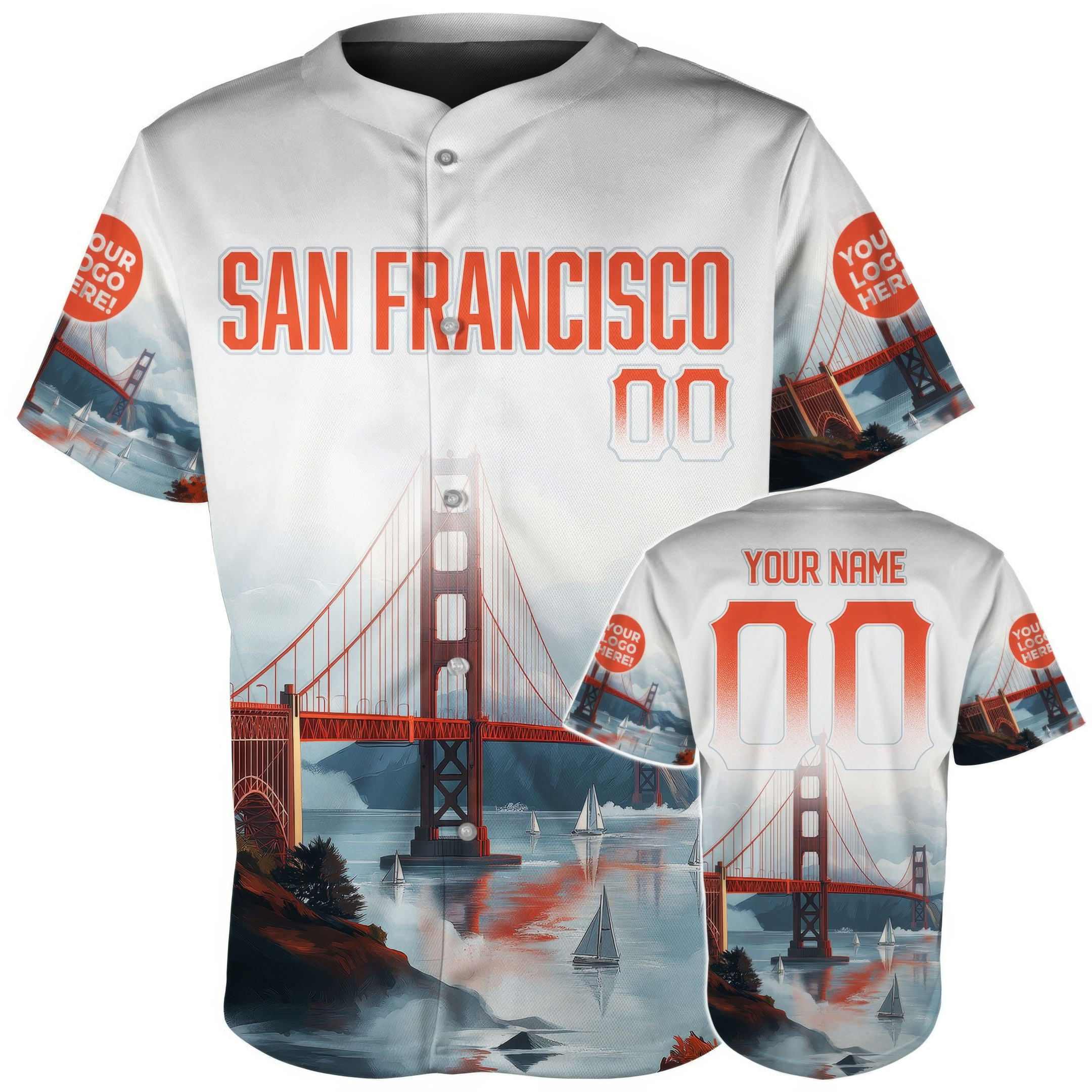 Custom San Francisco Golden Gate Bridge And Sailboats Baseball Jersey Gift For Him