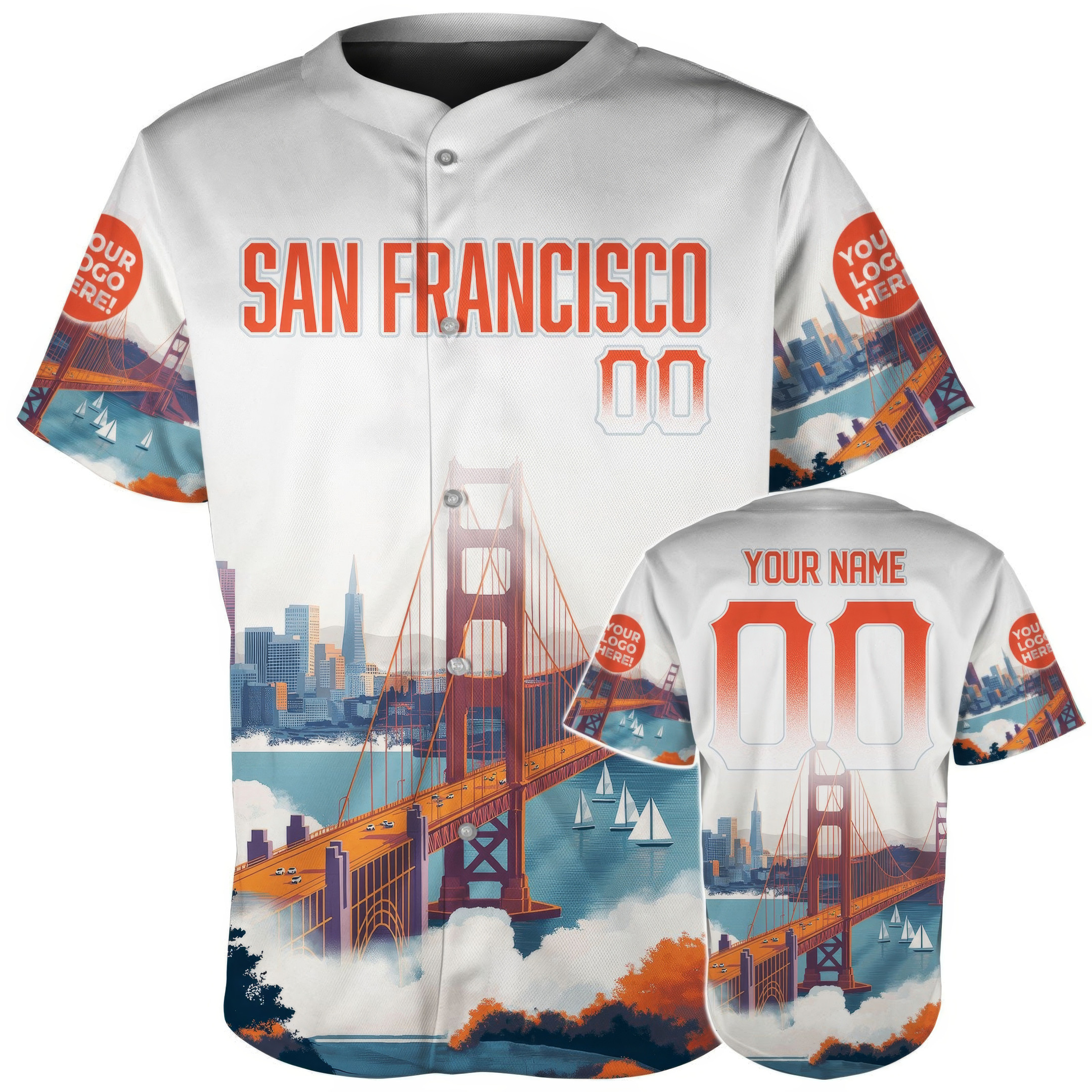 Custom San Francisco Golden Gate Bridge Skyline Baseball Jersey Gift For Him