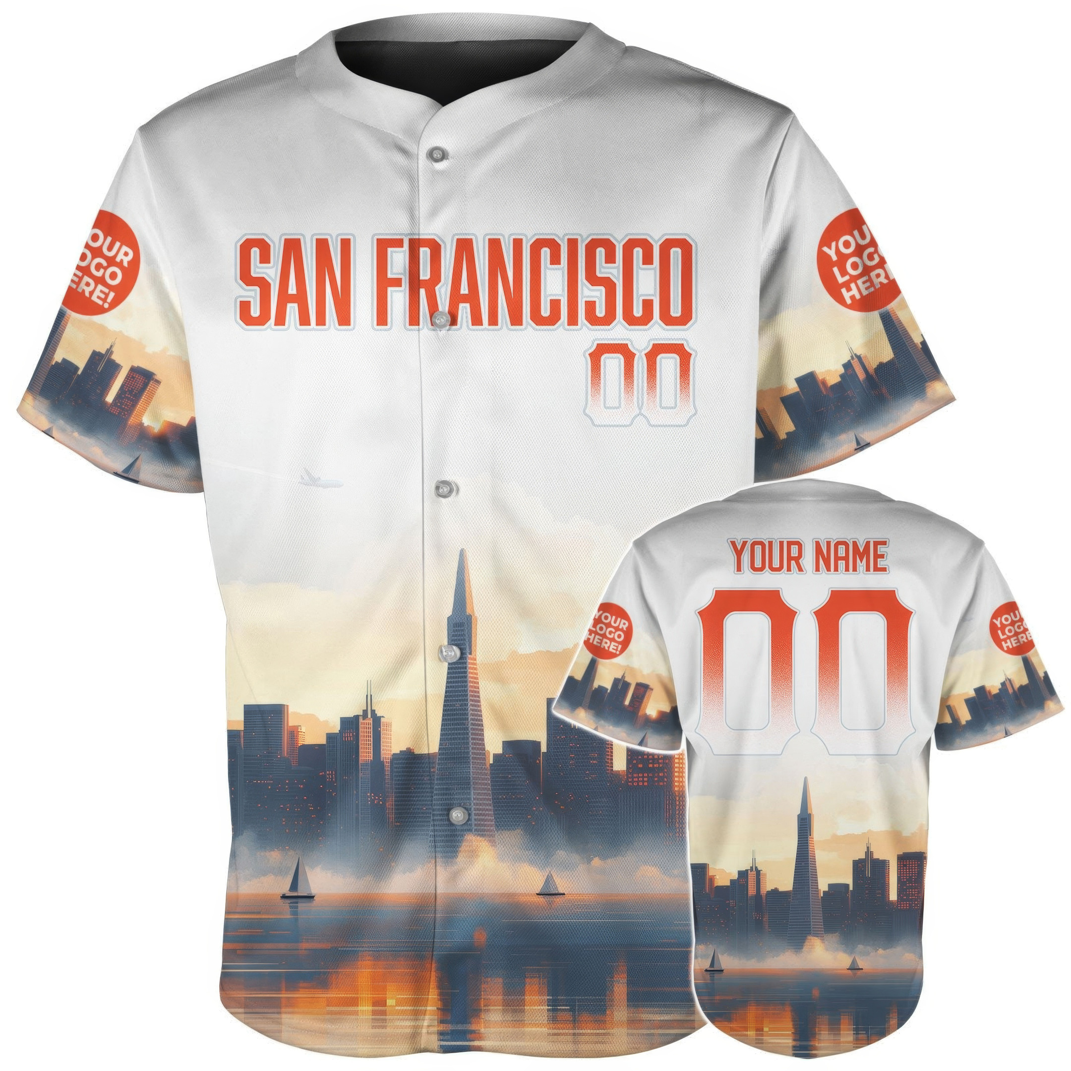 Custom San Francisco Skyline Transamerica Pyramid Sunrise Baseball Jersey Gift For Husband