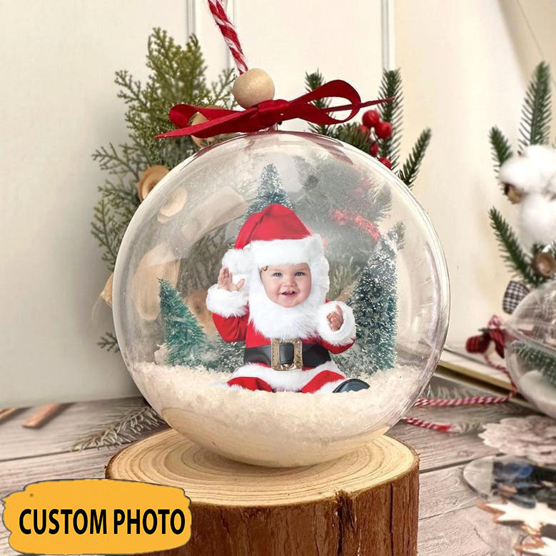 Custom Santa Baby Photo Snow Ball Ornament Funny Christmas Ornament Gifts For Holiday