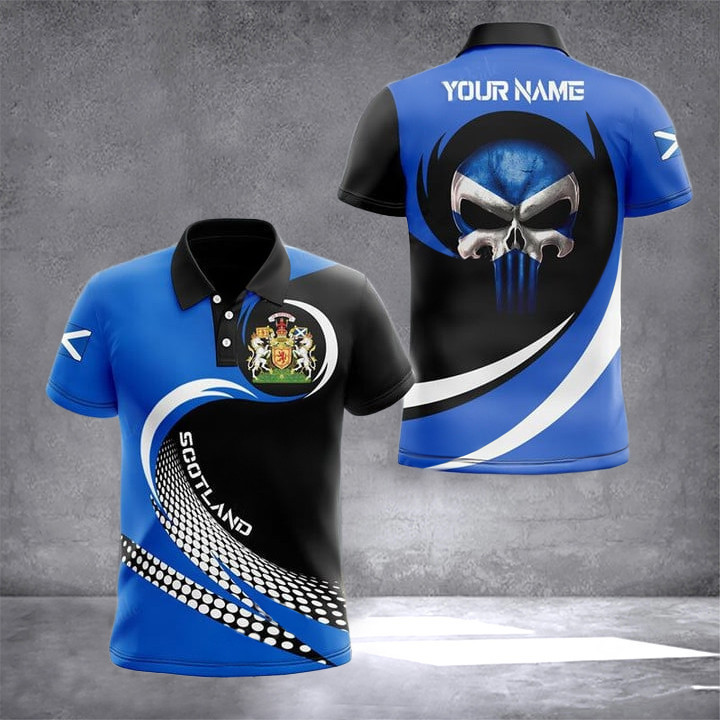 Custom Scotland Flag Coat Of Arms Skull Polo Shirt Scotland Men's Clothing Gifts For Scottish