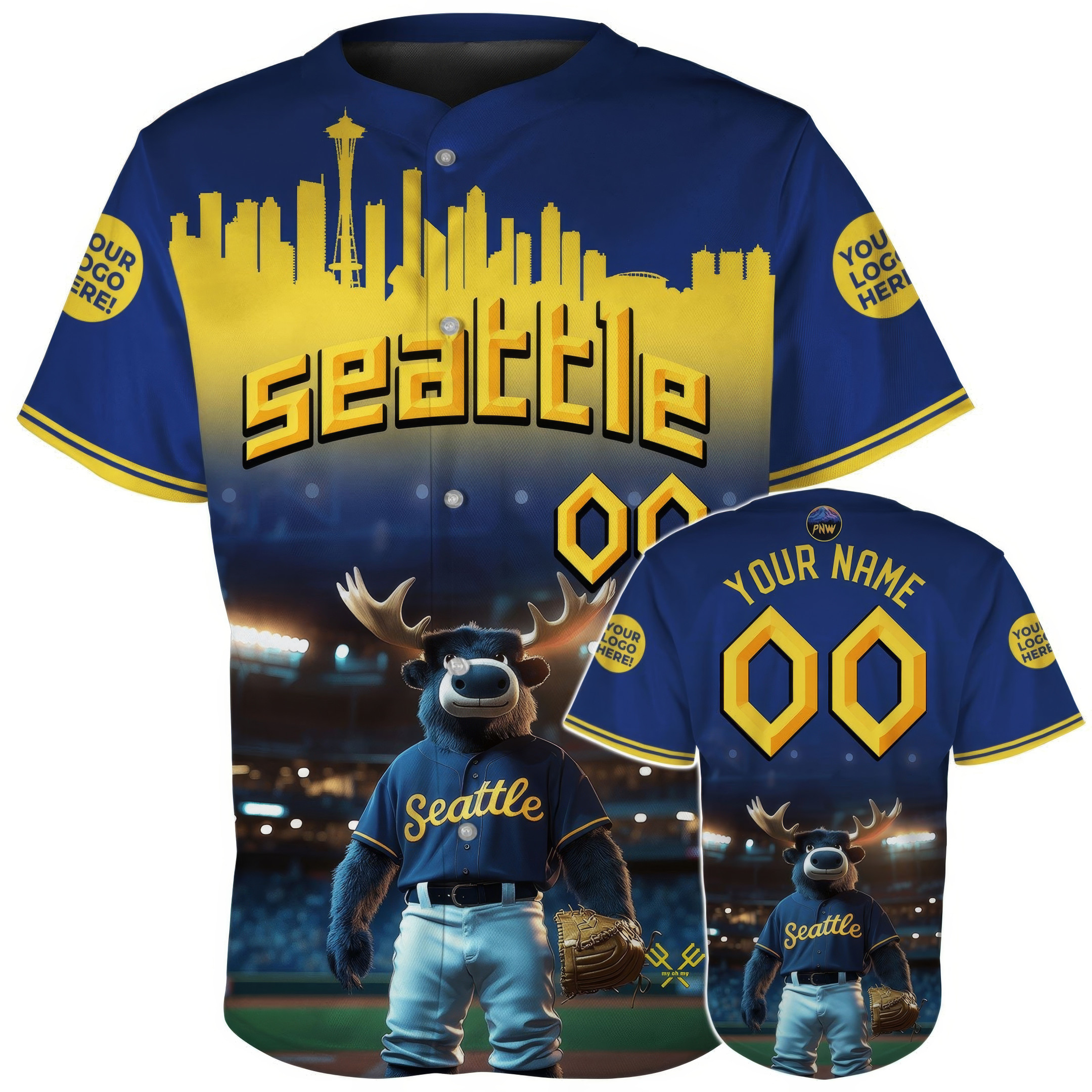 Custom Seattle Cartoon Mascot Player Baseball Jersey Baseball Team Gift Ideas