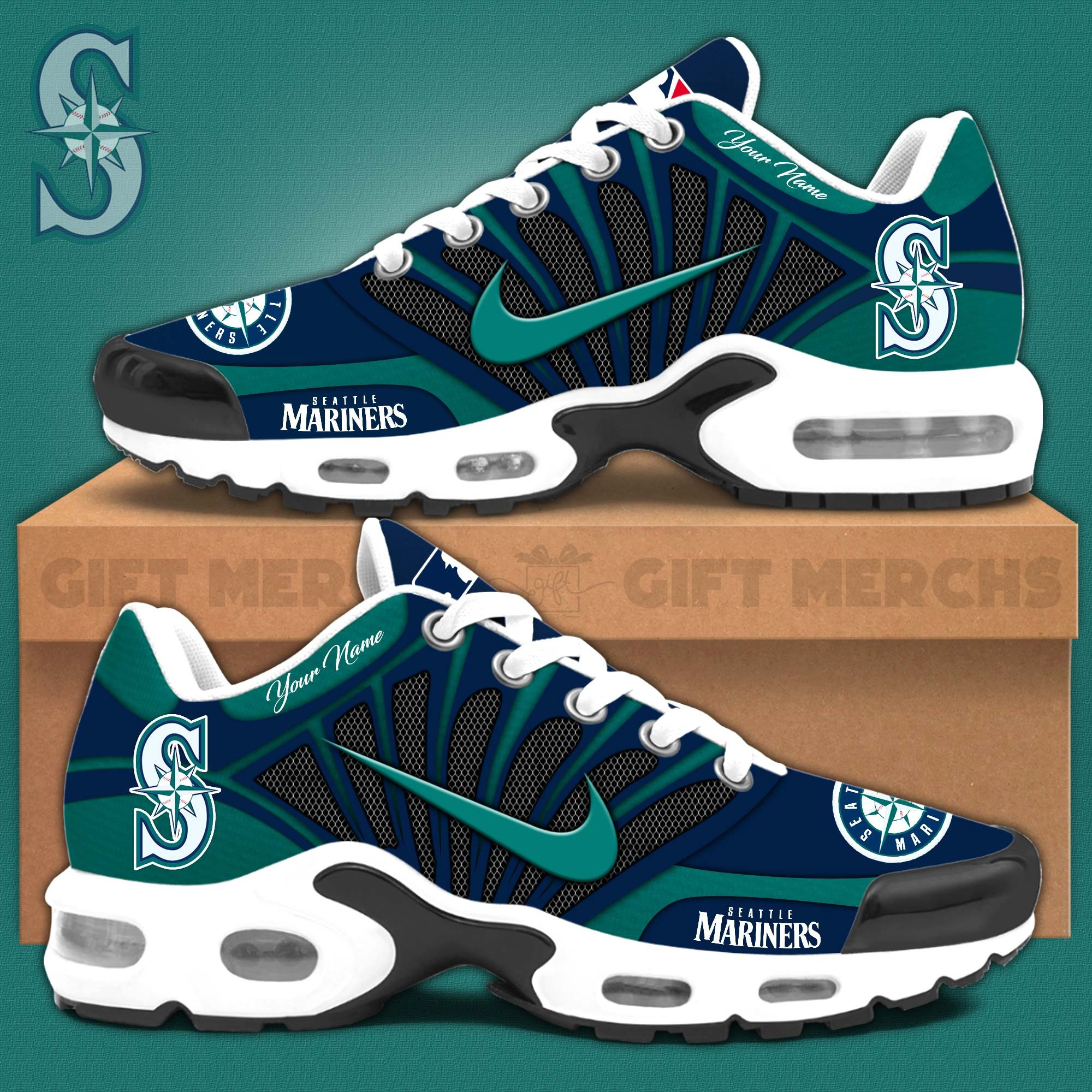 Custom Seattle Mariners Air Max Plus Sneakers Merchandise Sport Shoes Baseball Fan Gifts