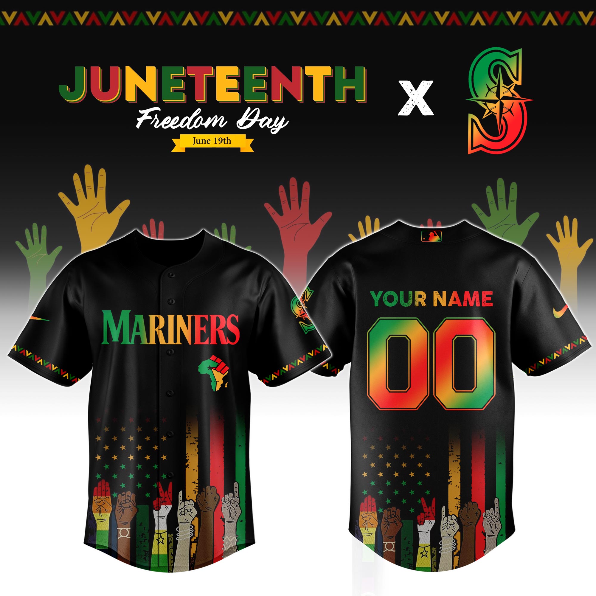 Custom Seattle Mariners x Juneteenth Jersey 2025 Gifts For Baseball Players