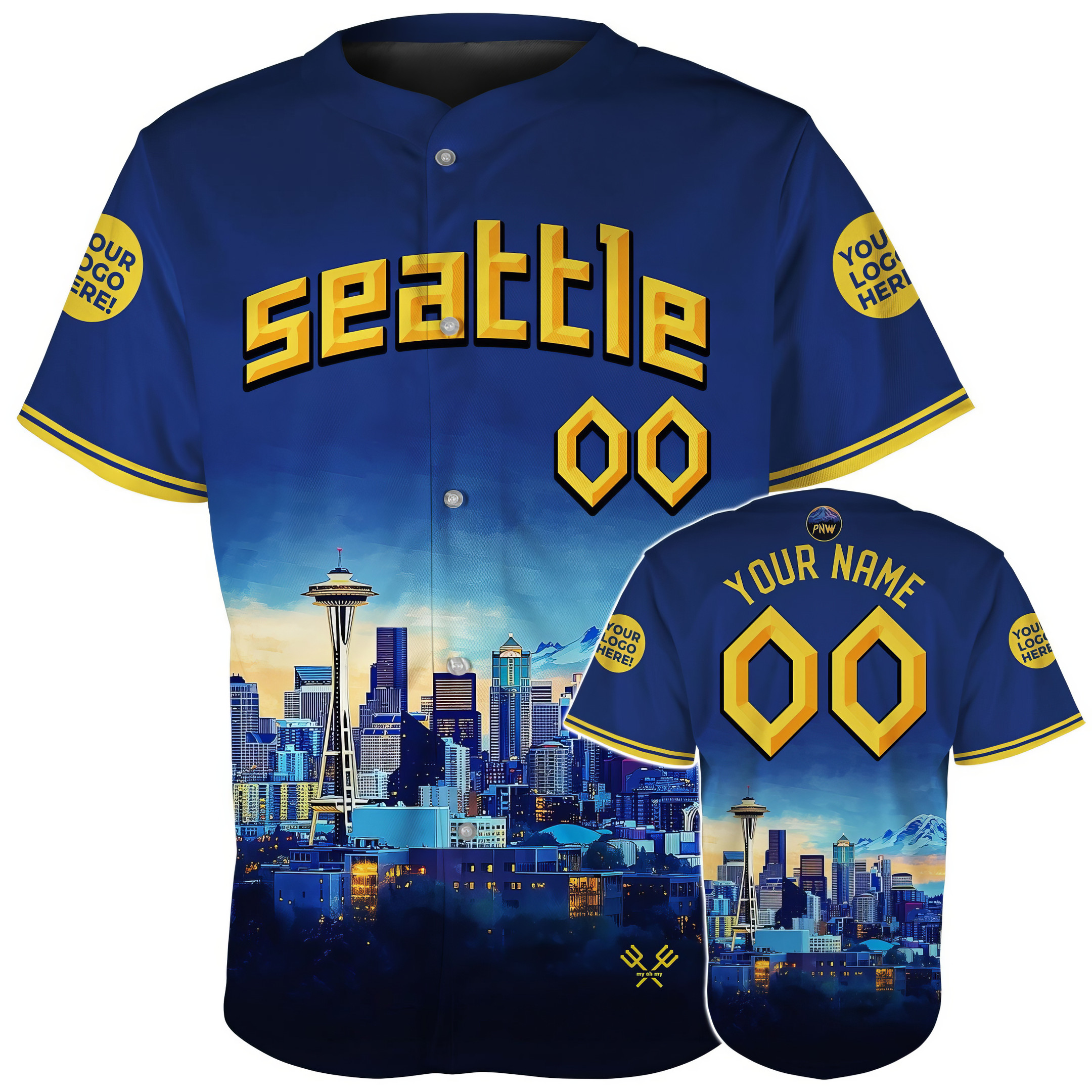 Custom Seattle Skyline Space Needle Mount Rainier Baseball Jersey Best Gifts For Dad