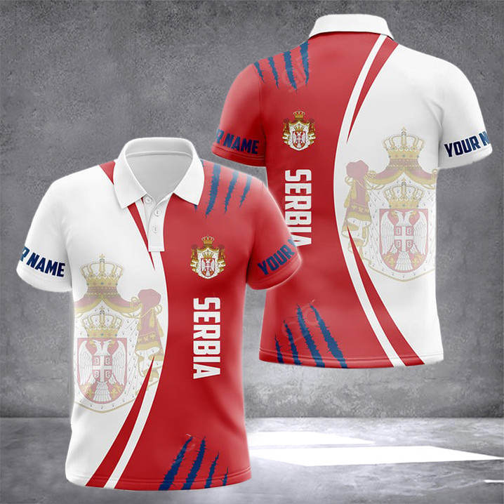 Custom Serbia Coat Of Arms Scratch Form Polo Shirt Men Serbia Clothing Gifts For Serbians