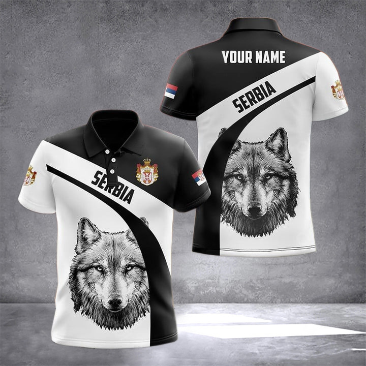 Custom Serbia Wolf Black And White Polo Shirt Serbian Clothes Online Gifts For Serbians