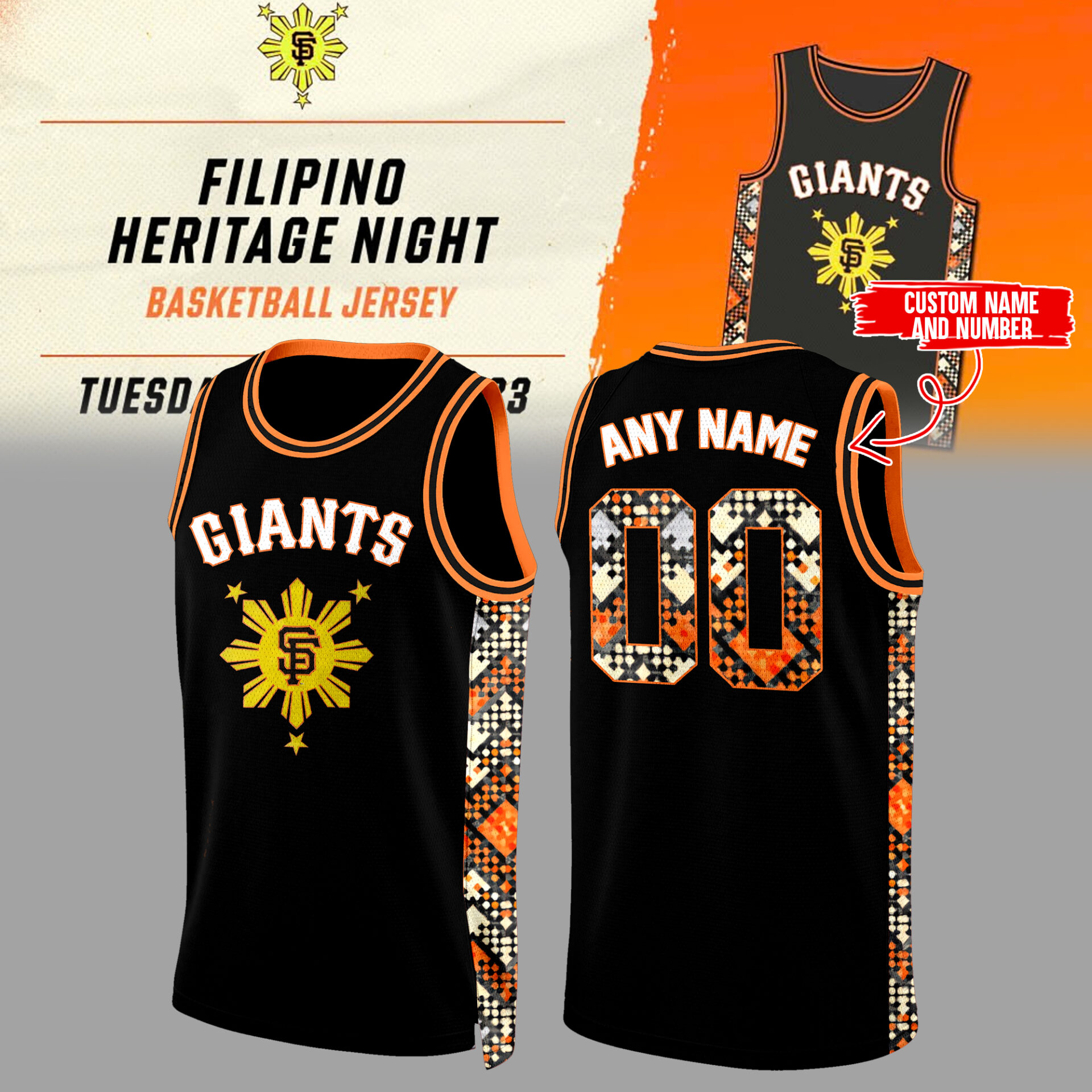 Custom Sf Giants Filipino Heritage Night Basketball Jersey Gift Ideas For Baseball Players