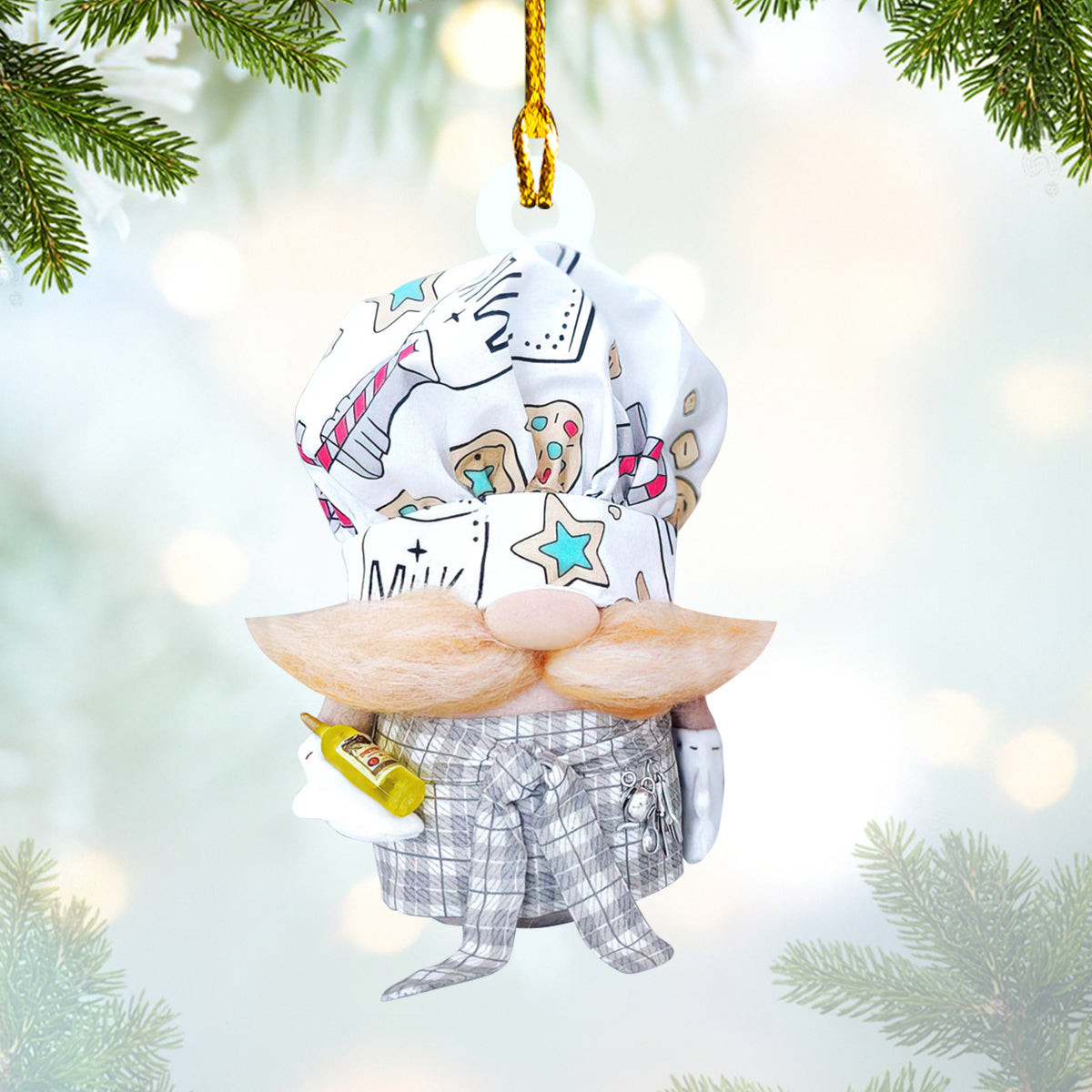 Custom Shaped Gnome Chef Acrylic Shaped Christmas Ornament Custom Name Chef Ornament