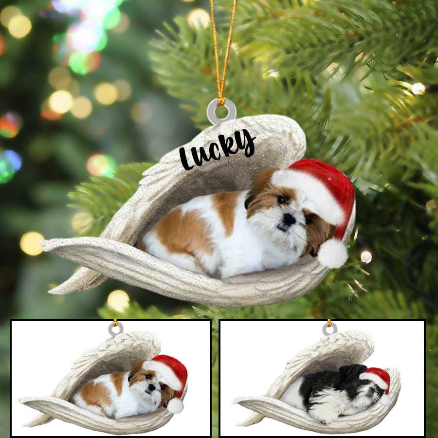 Custom Shih Tzu Sleeping Angel Christmas Flat Acrylic Dog Ornament Memorial Dog Gift