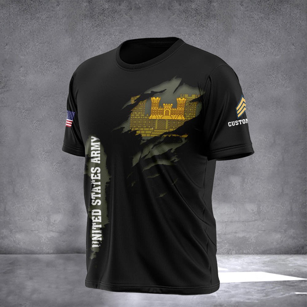 Custom Skull US Army Combat Engineer Veteran Shirt Never Underestimate An Old Man T-Shirt