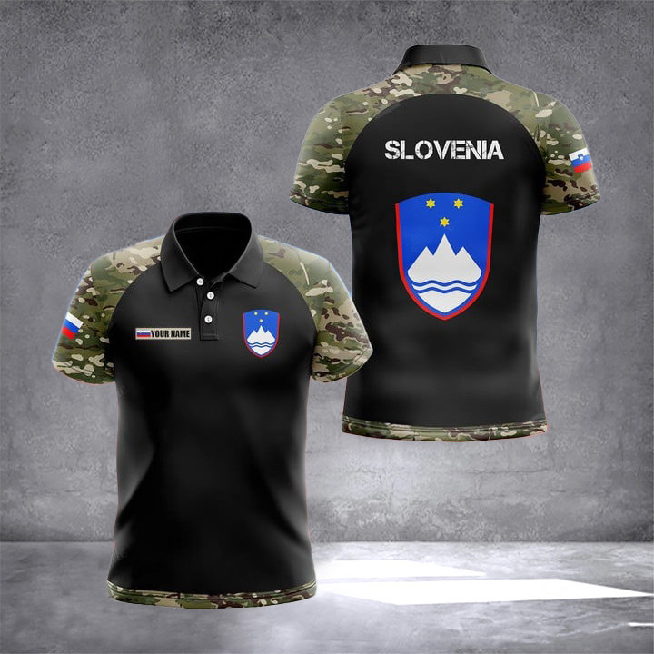 Custom Slovenia Coat Of Arms Camo Polo Shirt Serbia Apparel Gifts For Serbians