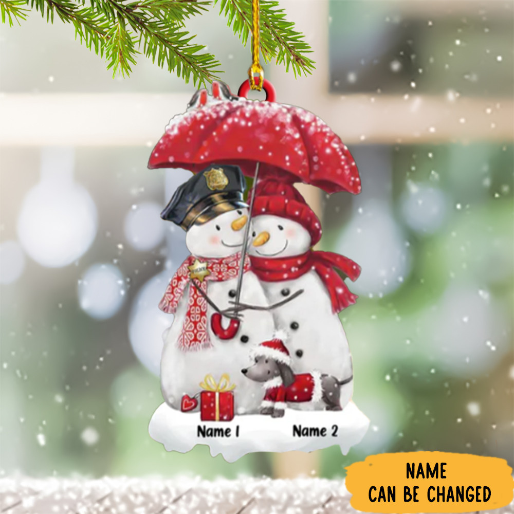 Custom Snowman Couple Police Ornament Personalized Couples Christmas Ornaments 2024