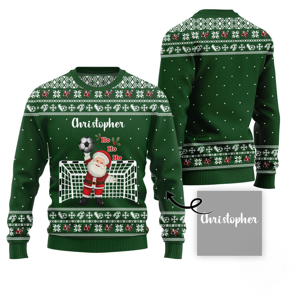 Custom Soccer Ugly Christmas Sweater With Santa Best Ugly Sweaters For Christmas