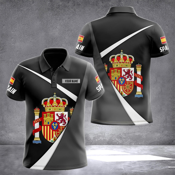Custom Spain Coat Of Arms Black Form Polo Shirt Gifts For Spain Lovers