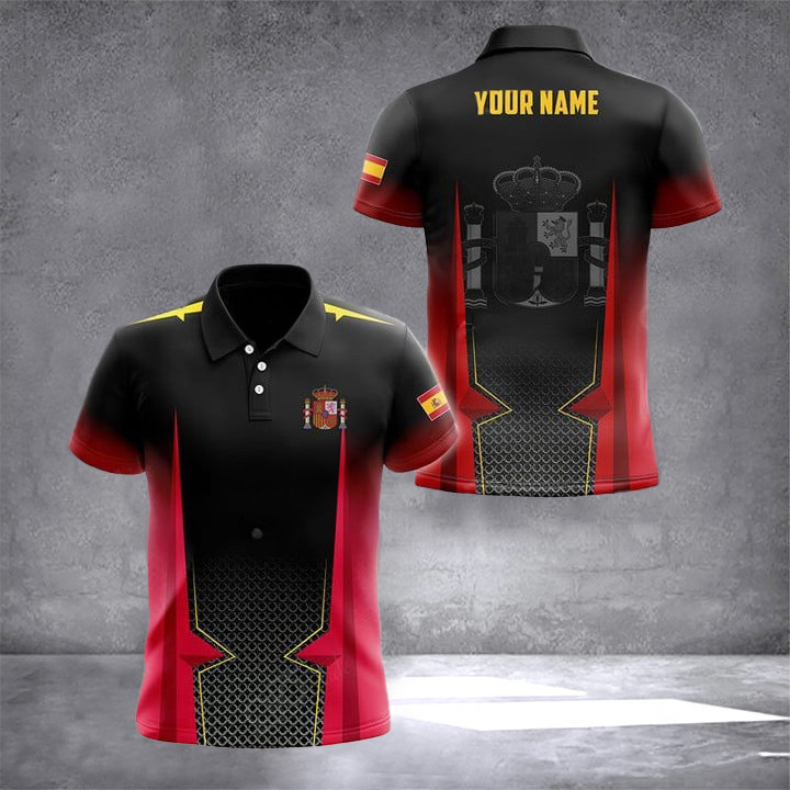 Custom Spain Coat Of Arms Polygon Pattern Polo Shirt Spanish Clothing Gifts For Spain Lovers